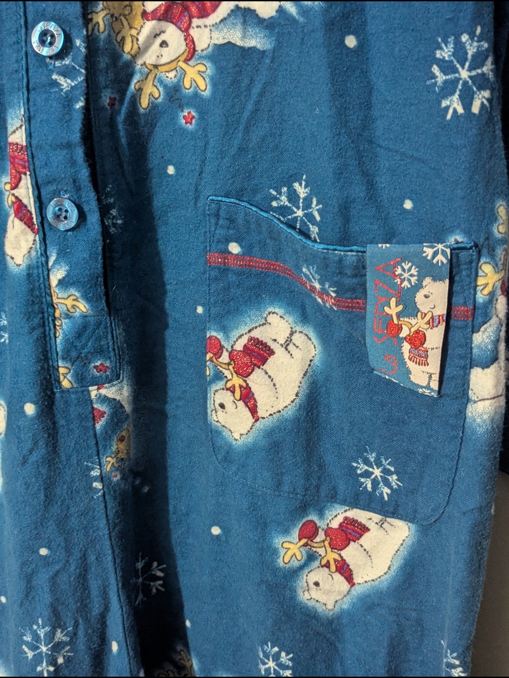 La Senza Vintage Women's Teal Snowman Fleece One-Piece Pajamas Whimsical Holiday - Picture 5 of 16